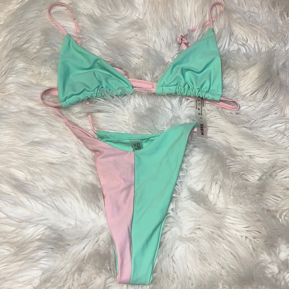 Green & Pink Colorblock Bikini Set Size Small